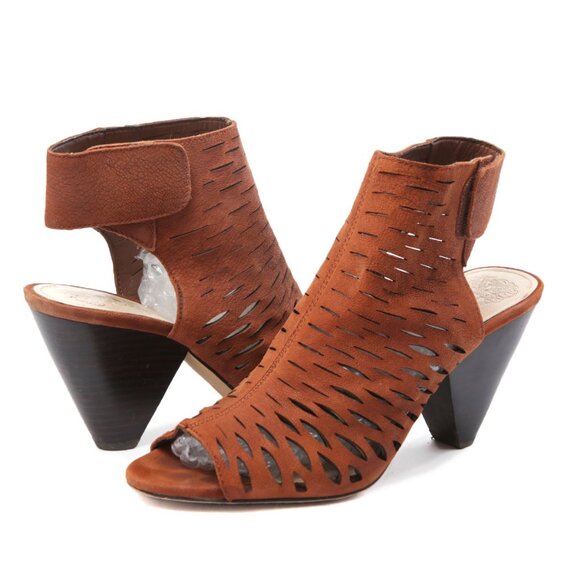 Vince Camuto Estell Leather Caged Sandal Open Toe Shootie Cut Out Brown Cone - Picture 3 of 13